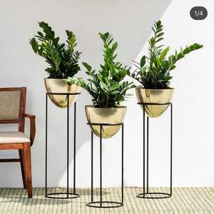 Pots de fleurs décoratifs pour jardin, 12 pièces, plantes en métal plaqué or, à l'intérieur et à l'extérieur, support en métal - Product Image 3