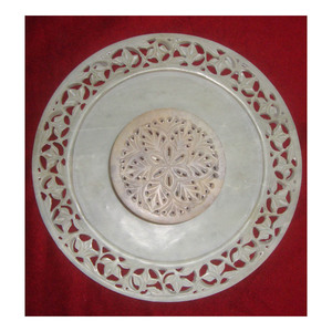 Soapstone Hand Carved Round Jewelry Box And Plate Set - Product Image 1