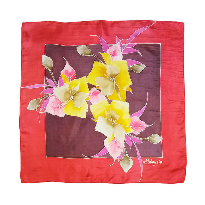 手描きシルクバティックフラワー赤