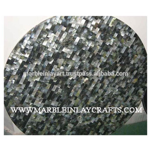 Exclusive <b>Grey</b> Mosaic Design Mother Of Pearl Round Shape <b>Table</b> Top - Product Image 1