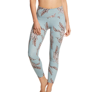 Leggings Personalizados OEM con Estampado Floral, Cintura Media, Largura hasta el Tobillo, Tejido Elástico de Algodón y Fibra de Bambú, Pantalones Casuales Azules y Blancos para Mujer - Product Image 5