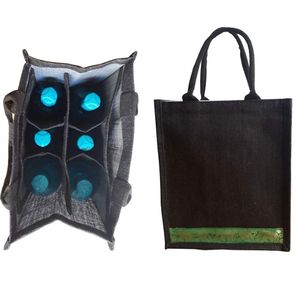 Bolsa de vino de yute al por mayor más vendida, bolsa de compras reutilizable ecológica con impresión de logotipo personalizado con soporte para botellas dividido - Product Image 4