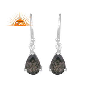 925 Plata de ley fina ágata de musgo Natural piedra preciosa diseño en forma de pera pendiente colgante fabricante de joyería - Product Image 1