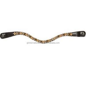 Classic Wave Shape High Quality Black Leather Horse Brow <b>Band</b> Diamante Brow <b>Band</b> with 1 Row of Multicolor Crystals <b>Snap</b> Loops - Product Image 2