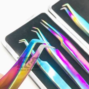 Wholesale Tweezers Customized Stainless Steel <b>Rainbow</b> Tweezers for Eyelash Extension Sustainable Fiber Volume Tips mink - Product Image 1