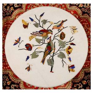 <b>White</b> Marble Beautiful Inlay Art Work Round <b>Coffee</b> <b>Table</b> Tops - Product Image 1