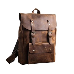 Personalized Brown Leather Backpack Rucksack Vintage Fashionable Lady Dress Style for Winter - Product Image 1