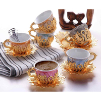 Ensemble de tasses à café multicolores en céramique, vaisselle grecque, argentée et dorée, tasse à thé turque, arabe, faite en turquie, pour cadeau, 8 pièces