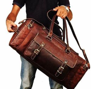 Bolsa de transporte de lona de cuero envejecido marrón Vintage para deportes de gimnasio unisex FIN DE SEMANA nocturno con cierre de cremallera para viajes - Product Image 3