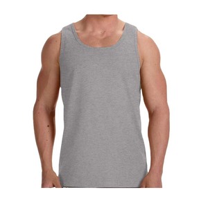 เสื้อกล้ามผู้ชายผ้าฝ้ายสีเทาคอกลมแขนกุดถักลำลองสีพื้น - Product Image 1