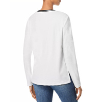 T-shirt en denim personnalisé OEM, écologique, col en V, avec trou et bouton, pour femmes et jeunes filles