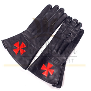 Gants maçonniques Chevalier de Malte Couleur kaki Gants en cuir souple Croix maltaise - Product Image 1