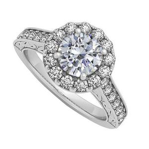 Anillo de Compromiso con Halo de Diamantes Redondos Reales de 1.00 TCW para Mujer, Oro Blanco de 14K |   Anillo de Compromiso Clásico para Novia, Regalo para Mujer - Product Image 1