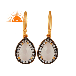 Boucles d'oreilles goutte de perle en argent Sterling 925, pierre de lune blanche naturelle et Zircon blanc, vente en gros - Product Image 1