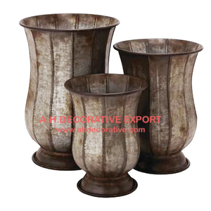 Maceta de Metal Antigua en Forma de Tambor Galvanizado con Asas de Anillo y Base con Patas para Uso en el Hogar y Jardín - Product Image 2