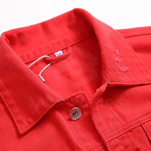 <b>Red</b> Stand Collar Waterproof Windproof Winter 100% Cotton <b>Men's</b> <b>Jeans</b> Jacket Long Sleeves Made in Pakistan - Product Image 3