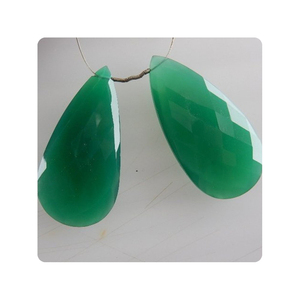 Briolette con forma de pera facetada de ónix verde Natural Premium raro, 1 par combinado de cuentas de piedra de 20x40mm, precio bajo para la fabricación de joyas - Product Image 4