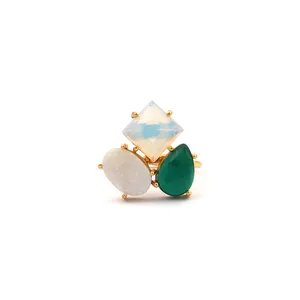 Chế độ joyas, ưa thích mạ vàng trắng druzy, opalite, màu xanh lá cây Onyx điều chỉnh nhẫn trang sức, cho đồ trang sức bên tham gia. R-053