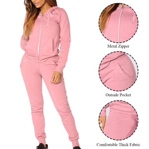 Women's <b>Pink</b> 2 Piece Hooded Sweatshirt Jogger Set Full Sleeve Solid Color Casual <b>Tracksuit</b> Regular Fit All Seasons Wear - Product Image 6