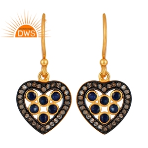 Conjunto de diamantes de zafiro pavé para mujer, Pendientes colgantes con diseño de corazón, venta al por mayor, proveedor de joyería - Product Image 1
