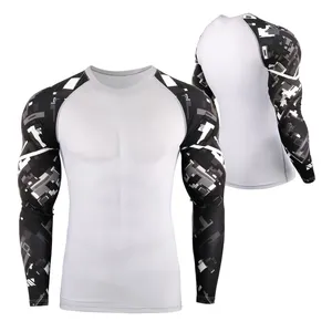 Chemise de Compression à manches longues pour hommes, nouveau modèle MMA Jiu Jitsu, tissu imprimé OEM, garde-matière personnalisée, vente en gros