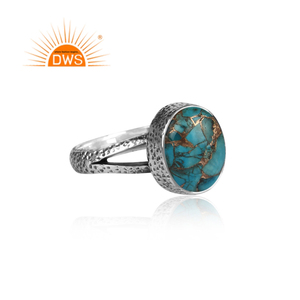 Anillo de Plata de Ley 925 con gema de cobre azul ovalado, joyería ovalada, oxidado - Product Image 3