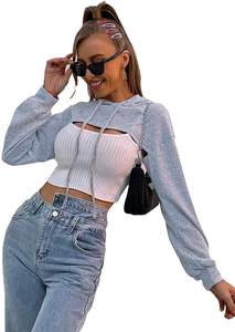 Personnalisation Taille Crop Top Cordon À Capuche Fitness Top Court À Capuche Ensemble Femmes Offre Spéciale Sweat À Capuche Unisexe Prix Raisonnable - Product Image 5