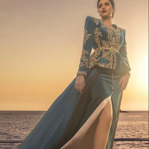 VERY STYLISH EVENING DRESS EMBROIDERY of DABKA, CRYSTAL GLASS BEADS,GLASS STONE WORK for PARTY-WEAR @ 2022 - Product Image 1