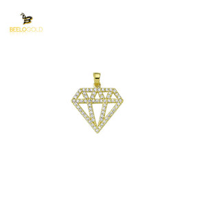 Collier en or massif 14 carats avec pendentif à breloque en forme de diamant géométrique - Product Image 1