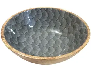 Salière — plats à salade en bois, vente en gros indien en bois de manga naturel, avec cercles, émail, pièce de centre de table, bol à salade en bois - Product Image 1