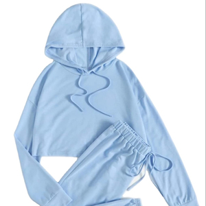 Ensemble 2 pièces hiver femme à manches longues sweat à capuche Vestidos motif solide tissu tricoté Collection Sport décontracté du Bangladesh - Product Image 1