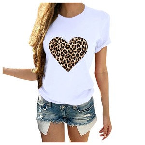 Custom Plus Size Women T-Shirt Summer <b>Leopard</b> Heart <b>Print</b> T Shirt Women Casual White Tops Loose Short Sleeve Tshirt Camisas - Product Image 1