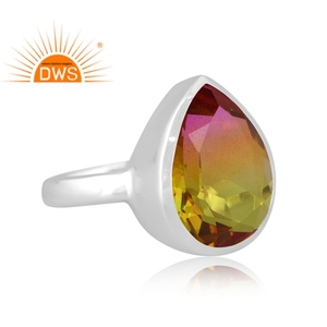 Diseñador hecho a mano plata de ley fina Natural Bio Petro turmalina doblete cuarzo piedra preciosa anillo apilable fabricante de joyas - Product Image 3