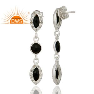 Topaz Black Onyx Gemstone Earrings Suppliers Indian Designer 925 Sterling Fine Silver Dangle Drop Earrings Jewelry - Product Image 2