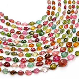 ลูกปัดหินธรรมชาติขนาด8นิ้วทรงรีทัวร์มาลีนหลายแบบ - Product Image 1