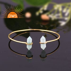 925 argent Sterling naturel Aqua calcédoine pierres précieuses manchette bracelet bijoux pour femmes cadeau pour elle - Product Image 2