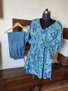 Caftán de algodón puro Marocain Kaftan vestido Casual Sexy Streetwear estampado geométrico media manga longitud talla única para todos teñido liso - Product Image 2