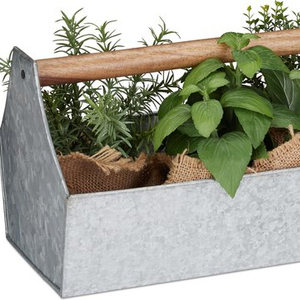 Décor de poignée en bois-boîte à outils fleurs et herbes jardinière de balcon jardinières en métal galvanisé en fer galvanisé argent pour décoration de jardin - Product Image 2