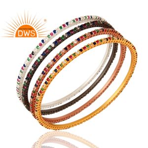 Conjunto de brazalete elegante con acento de circonita cúbica multicolor de plata de ley chapada en oro de 18 quilates para mujer, regalo para ella - Product Image 3