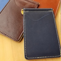 Cartera de Cuero Genuino con Clip para Billetes, Tarjetero Minimalista para Hombre y Mujer, Bolsillo Frontal, MNM-0020, Diseño con Letras, Práctico y Versátil