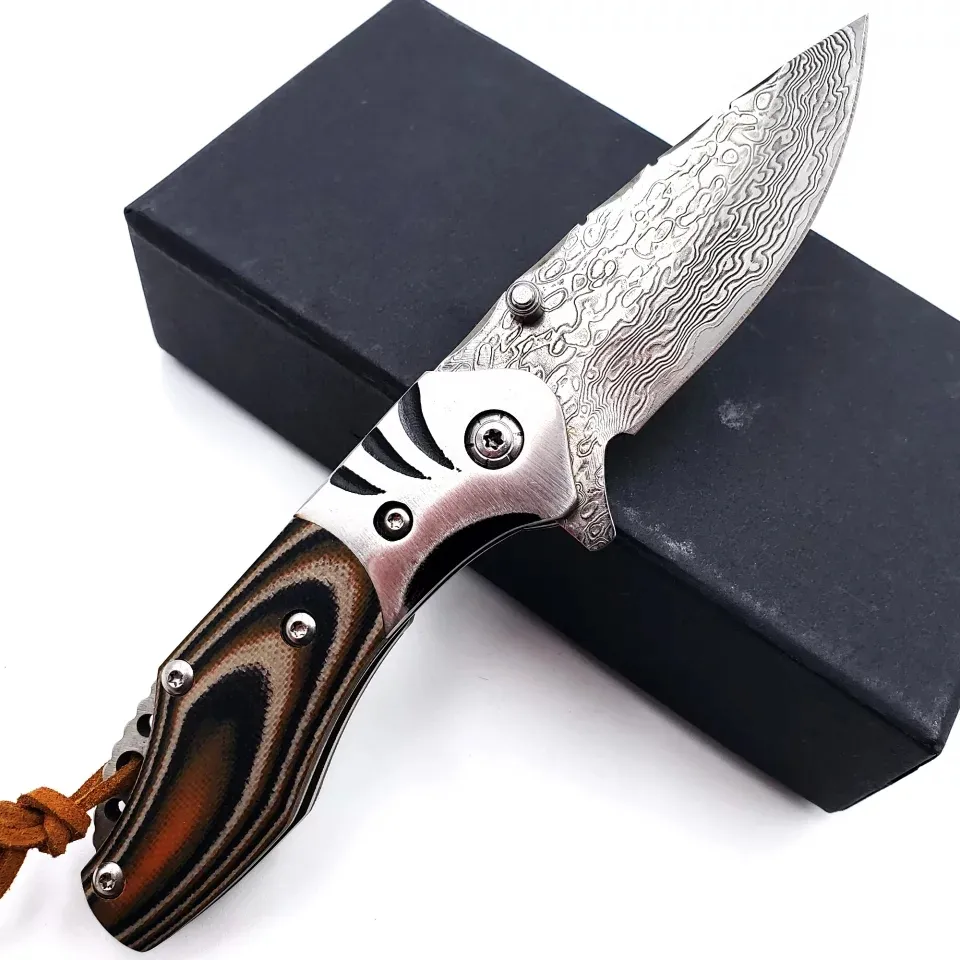 New Damascus D2 Folding Knife Rosewood Handle Outdoor Camping Combat Pocket Fruit Knives Survival Hunting Tactical Utility