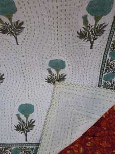 Funda de cama de Tela con estampado de bloques a mano de algodón al por mayor con diseño bordado hecho a mano sábana de colcha ropa de cama para el hogar sábana tamaño King - Product Image 6