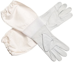 Guante de apicultor de piel de cabra Premium, manga larga de lona con manguito elástico, color blanco - Product Image 6