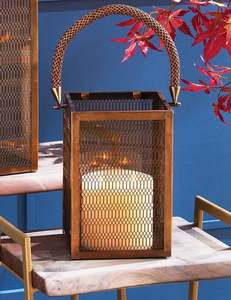 Modern Metal Lantern <b>Featuring</b> Woven Rope Handle Perfect For Stylish Home And <b>Garden</b> Ambiance - Product Image 1