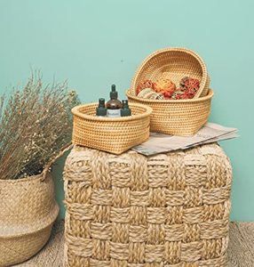 Bol de service en maille de rotin antique avec finition naturelle, parfait pour les présentoirs de mariage élégants et les ustensiles de cuisine - Product Image 4