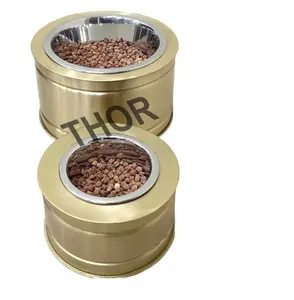 Stainless Steel Set of 2 Non-Skid Pet Feeder Dog Bowl Brass polished Food and Water Bowls for Small to Large Dogs and Cats