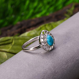 แหวนเงินสเตอร์ลิง92.5สีเทอร์ควอยซ์อาริโซน่าธรรมชาติอัญมณีรูปร่างลูกแพร์2.4กรัมดีไซน์เรียบง่ายล่าสุด - Product Image 2