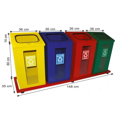 Waste Bin Zero Recycling with Transparent Glass in Centre Electrostatic Painted 4 Compartment for Different Types Paper Plastic