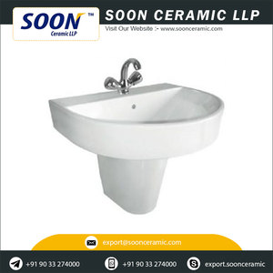 Soon Brand Good Quality Modern Wash <b>Basin</b> with Half Pedestal 9L Capacity Single Hole Faucet Mount at Wholesale Price From India - Product Image 4