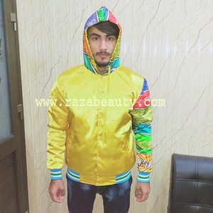 Custom 100% Polyester Satin Varsity Jacket Front Embroidery Hooded Design Eco-Friendly Breathable Quick Dry Men's Team Sports - Product Image 5